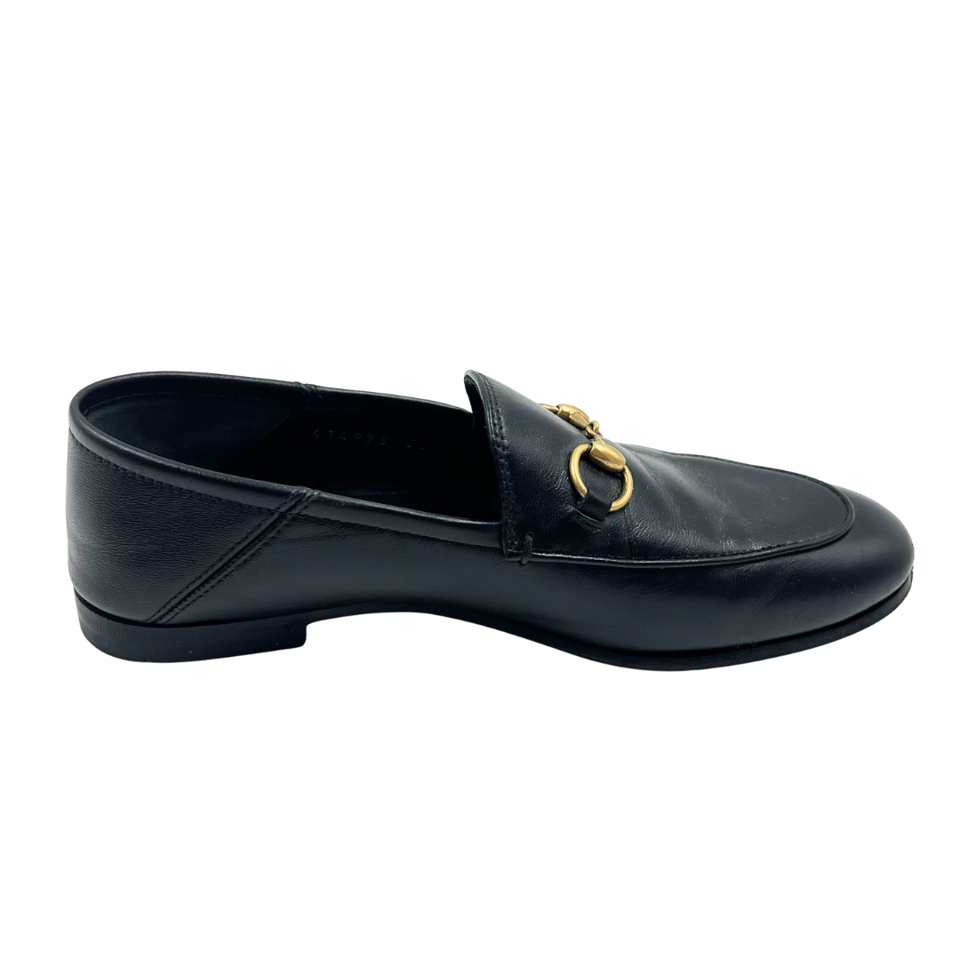 Gucci 5 35.5 Black/Gold Leather Jordaan Loafers