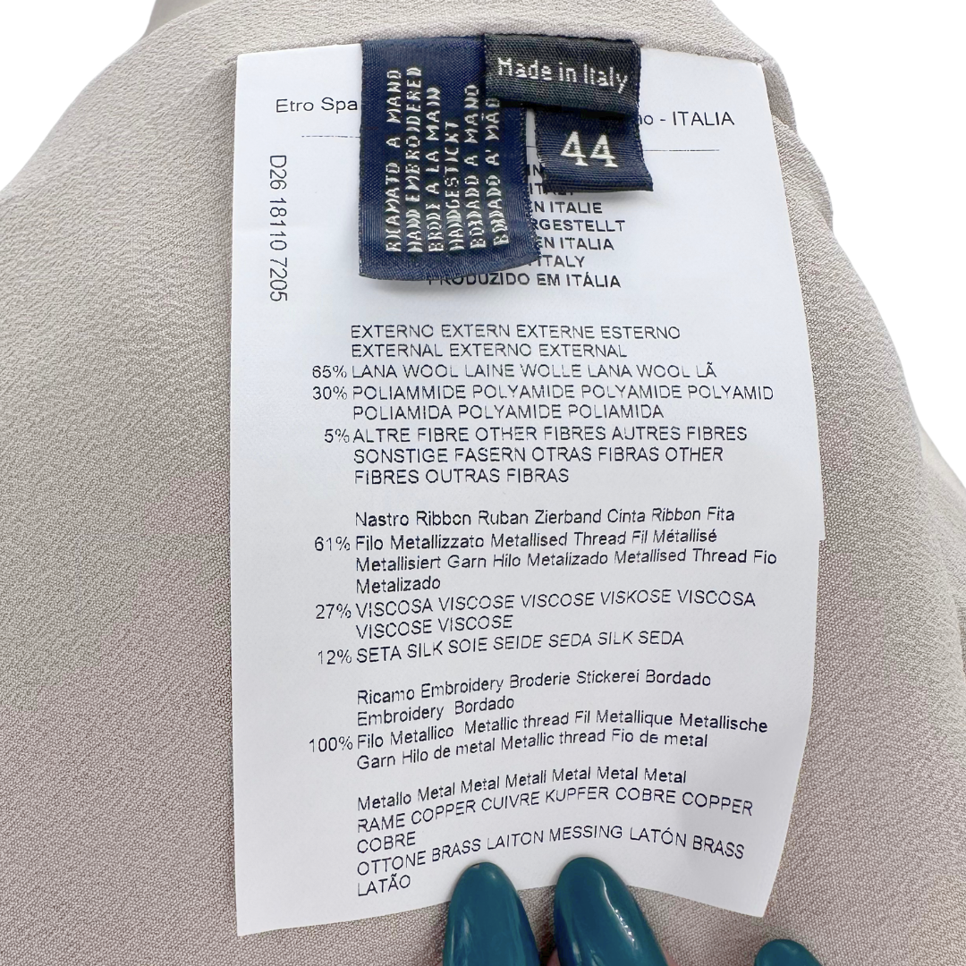 Etro Size 8 44 Cream Multi Coat