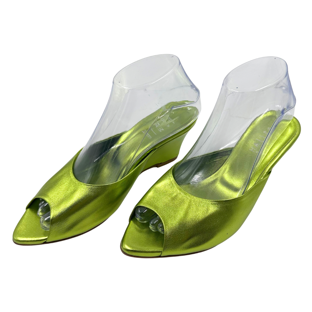 Jamie Haller 7 Chartreuse Leather Slides