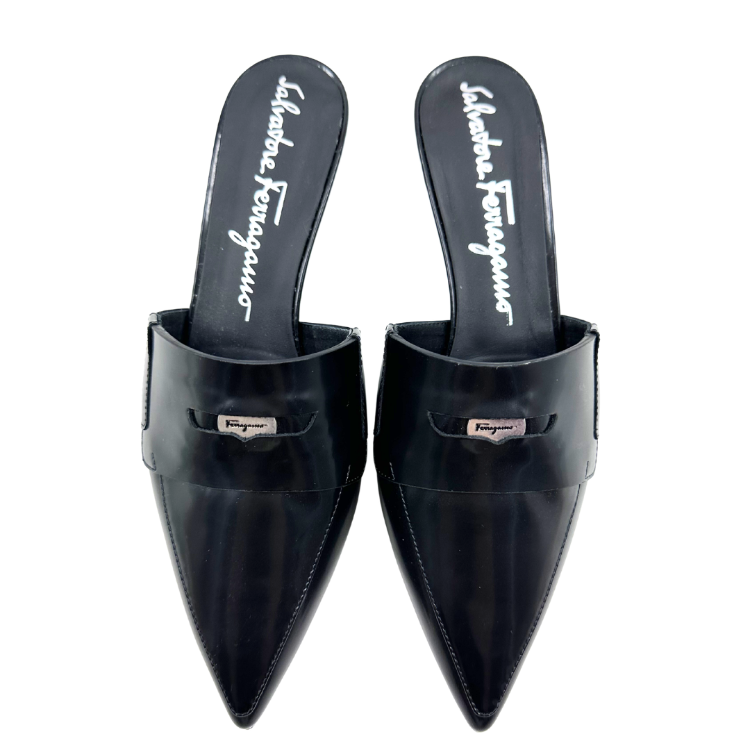 Salvatore Ferragamo 6.5 Black Leather Mule