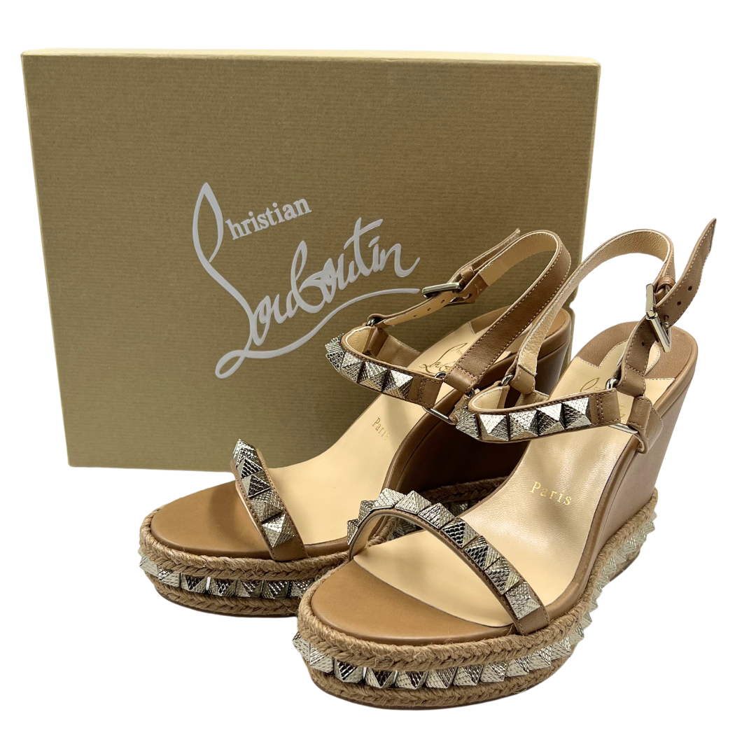 Christian Louboutin 39 Tan Pyraclou 110 Wedges