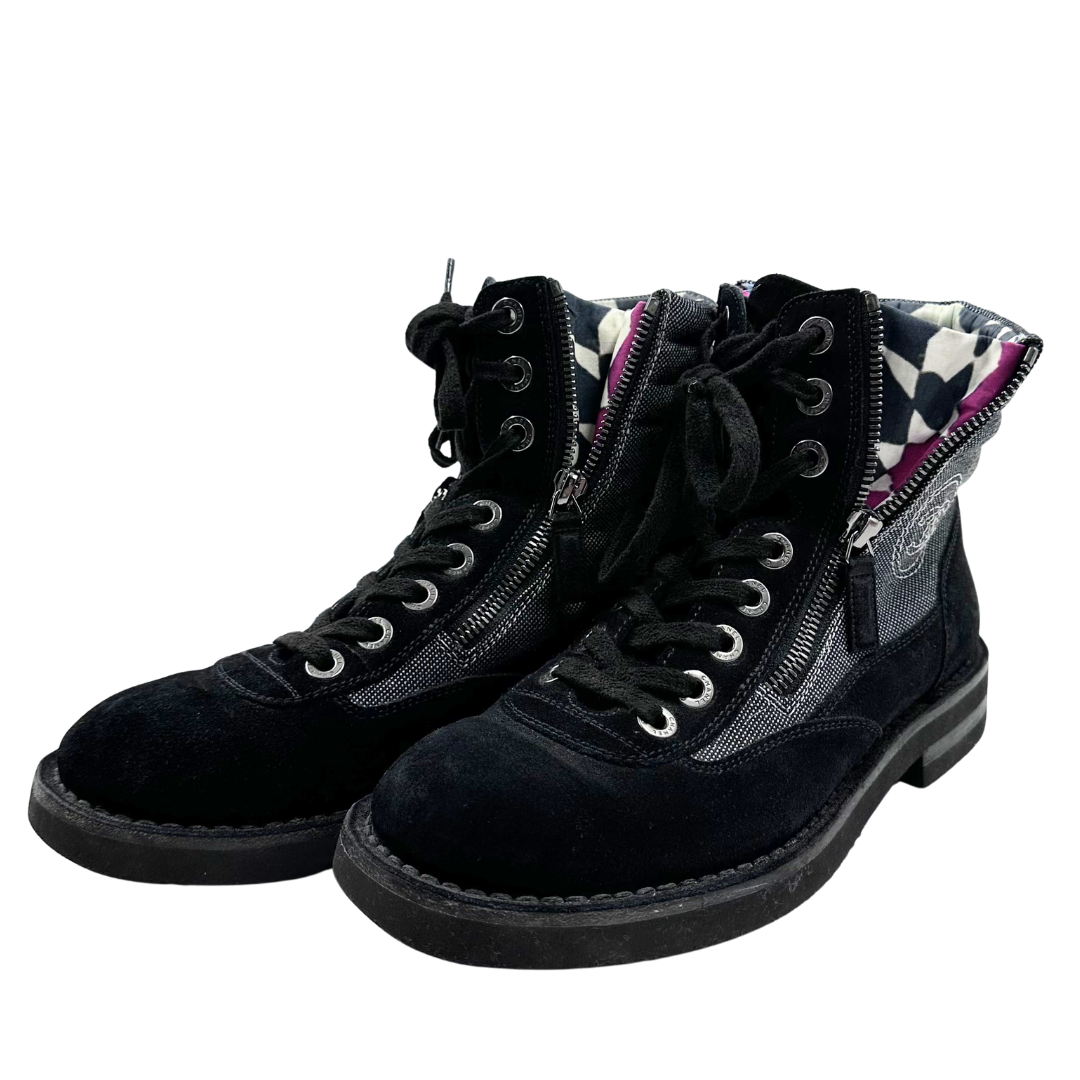 Chanel 8 38 Black Suede Booties